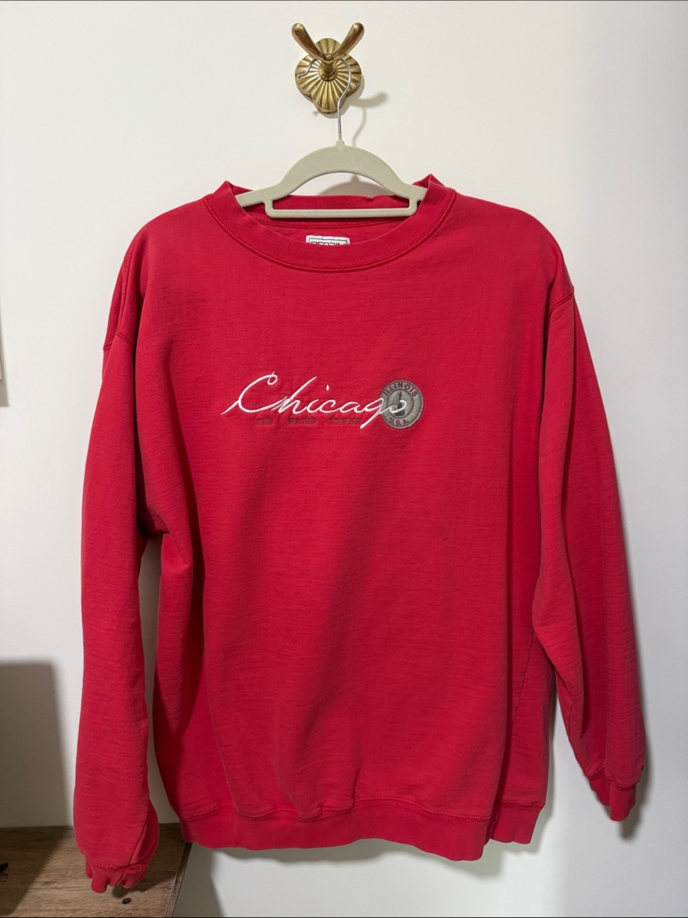 Chicago Script Embroidered Red Crewneck Sweatshirt